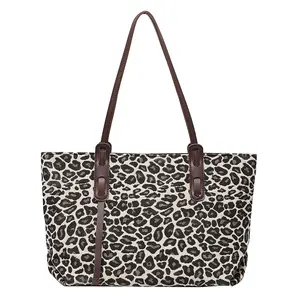 Bolso de mano Vintage con estampado de leopardo para mujer, Cartera de gran capacidad, a la moda, 2021