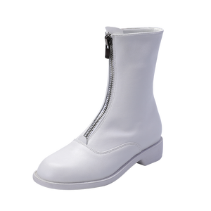 נעלי עור סיטונאיות בהתאמה אישית נעלי עור אדום מסוגנן קטיפה חורף שטוחים באמצע עגל נשים שטוח - Product Image 5