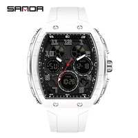 SANDA 6157 Jam Tangan Olahraga Pria Gaya Terbaru LED Digital Quartz Layar Ganda Tahan Air Jam Tangan Mewah Pria