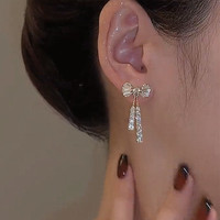 Boucles d'oreilles tendance avec nœud et pampilles en cristal pour femme, bijoux de fête, accessoires à la mode, cadeaux, bijoux féminins