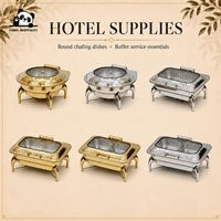 Hotelbedarf Luxus Chafing Dish Buffet-Set Rund Gold Edelstahl Kommerzieller Speisenwärmer mit Glasdeckel