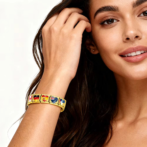 Bracelet en acier inoxydable de 9 mm avec breloque en forme de cœur, drapeau national italien, personnalisable, pour la fabrication de bijoux DIY, vente en gros - Product Image 4