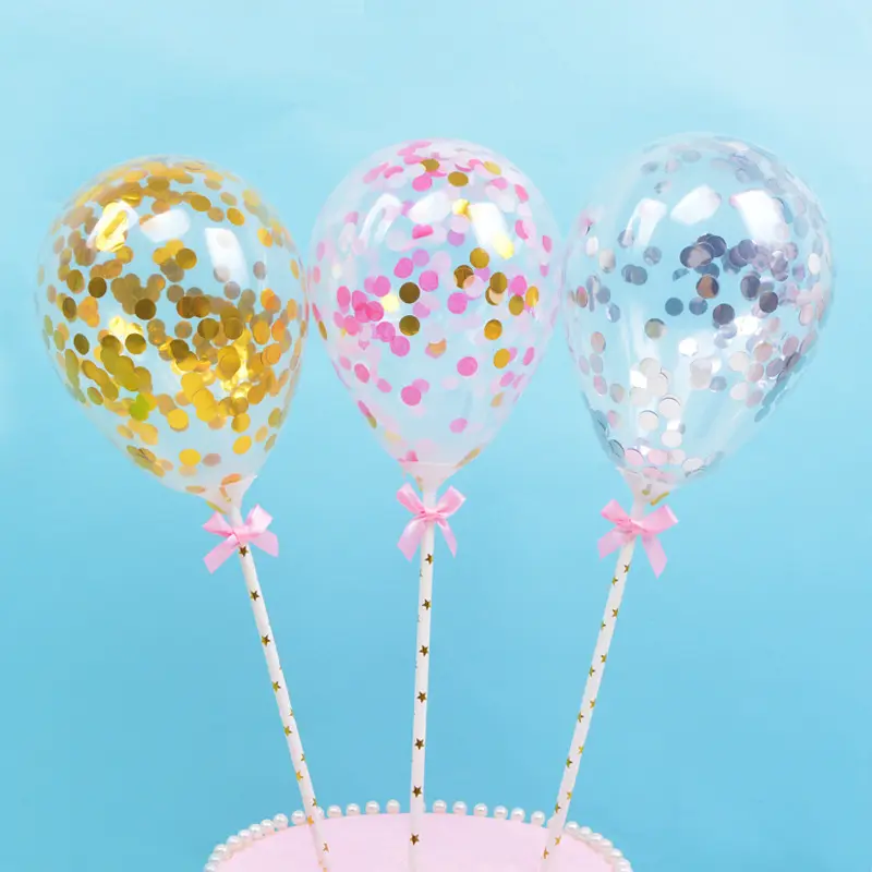 Vente en gros de décorations de gâteau en ballons à paillettes en vrac-Ballons confettis scintillants pour décorations de gâteaux de fête d'anniversaire