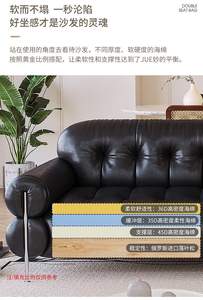 Canapé en cuir véritable de style rétro français du milieu du siècle, à pieds hauts, forme nuage caramel, design droit, <span class=keywords><strong>grand</strong></span> format pour salon à aménagement ouvert - Product Image 4