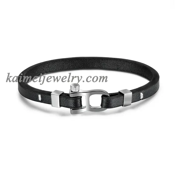 Wholesale Fashion Jewelry 2023 Stainless Steel Black Genuine Leather Men Magnetic Clasp Bracelets