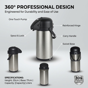 Carafe isotherme à double paroi en acier inoxydable de 3 L avec pompe, distributeur de café sous vide - Product Image 3