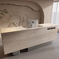 Meubles de salon de beauté modernes en vente chaude, table de réception simple ou double, pierre de travertin, acier inoxydable, bureau de réception
