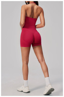 Ensemble de shorts de yoga sans couture en Spandex/Nylon, col halter, anti-plis, rehausseur de fessiers, moulant, pour course en extérieur et fitness, deux pièces