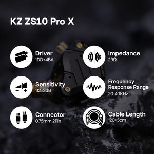 Auriculares intrauditivos híbridos KZ ZS10 <span class=keywords><strong>Pro</strong></span> X 4BA+1DD para gaming, audiófilos, músicos, DJ y escenario, con cable desmontable IEM - Product Image 3
