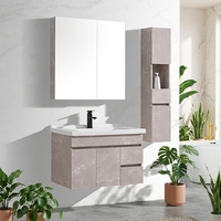 Meuble-lavabo flottant avec vasque en céramique intégrée, mobilier mural moderne en contreplaqué pour projets hôteliers et villas