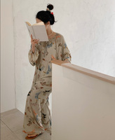 Piyama Wanita Musim Gugur Lengan Panjang Kerah Bulat Katun Sutra, Baju Tidur Manis Lucu Nyaman Desain Unik Serbaguna untuk Pakaian Rumah