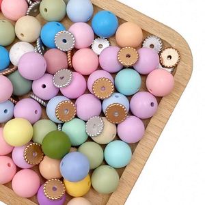 ลูกปัดซิลิโคนสีกัม 15 มม. สำหรับทำสายคล้องจุกนมหลอก DIY ขายส่ง ลูกปัดซิลิโคนสำหรับเด็ก คัดสรรอย่างเข้มงวด ลายพิมพ์น้ำ - Product Image 1