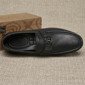 Mocassins pour hommes à enfiler, bout rond, en cuir véritable, semelle souple en caoutchouc, décorés d'une boucle, chaussures de conduite - Product Image 3