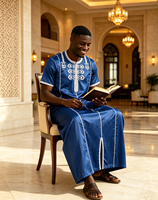 CCY Meilleures ventes Qamis marocain brodé à rayures, Boubou Homme, Vêtements musulmans, Robes brillantes en tissu africain pour le Ramadan