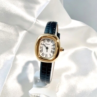 Montre à quartz vintage ovale pour femme, boîtier doré, cadran à chiffres romains, bracelet en cuir de crocodile noir, montre-bracelet habillée pour femme