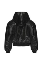 Blouson Bomber en Cuir PU à Capuche Deux Pièces Unisexe Hiver Style Américain Rétro Coupe Ample avec Logo Avant