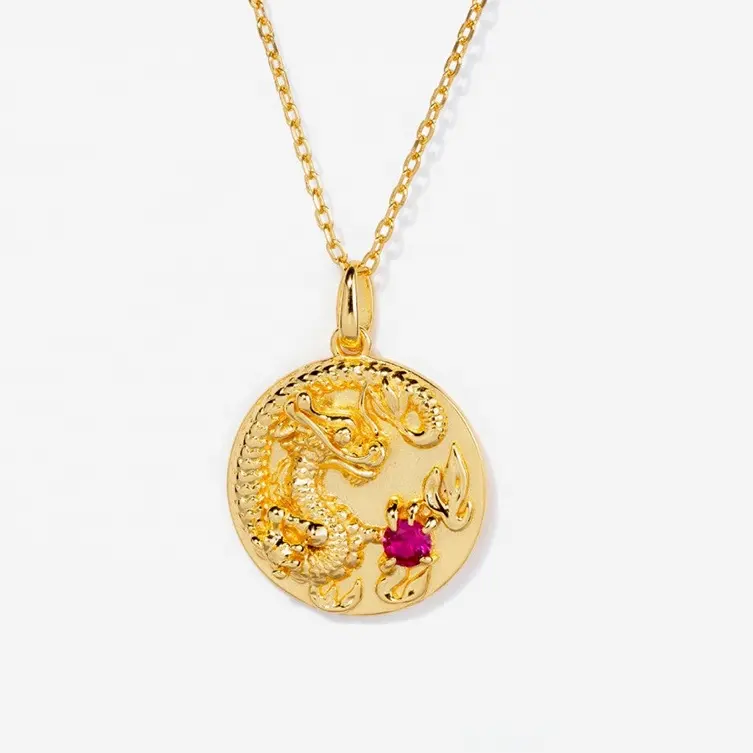 LYBURCHI 925 ayar gümüş 14/18K altın kaplama Vermeil güzel takı Garnet CZ elmas Fiery ejderha kolye kolye kadınlar için