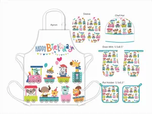 DIY Cooking Kids Baking Set Chet Hat Oven Mitt Sleeves Pot Holder And Kids Chef Aprons