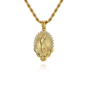 Collar con Colgante de la Virgen María, Acero Inoxidable, Tono Dorado y Plateado, Bisel con Incrustaciones de Diamantes de Imitación, Joyería Religiosa para Hombre y Mujer - Product Image 5