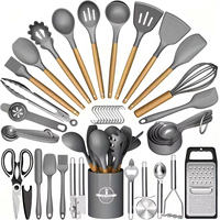 Set Peralatan Dapur Silikon Grosir 44 Pcs Tahan Suhu Tinggi Ramah Lingkungan Set Peralatan Masak Tahan Lama Dengan Gagang Kayu