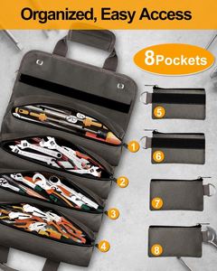 Échantillon gratuit : Petit sac à outils avec pochettes détachables, sac à outils robuste à enrouler avec 5 poches zippées pour outils - Product Image 4