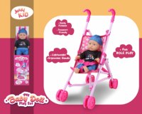 Poussette de Poupée en Métal Rose avec Poupée de 32 cm pour Filles, Jeu de Rôle, Jeu d'Imitation de Parentalité, Activités Intérieures et Extérieures