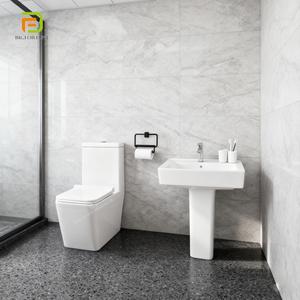 Ensemble WC et lavabo contemporain en céramique, monobloc carré sur pied, pour salle de bain - Product Image 3
