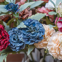 Fleur artificielle réaliste en soie, type Ranunculus Western Cabbage Rose Blue, avec bords brûlés, 86 cm, pour mariage, Noël, Pâques, Saint-Valentin, décoration intérieure
