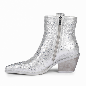 WETKISS-<span class=keywords><strong>Botines</strong></span> de tacón grueso para mujer, botas de vaquero con diamantes de imitación <span class=keywords><strong>plateados</strong></span>, 2023 - Product Image 3