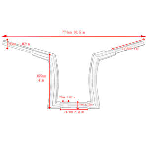 Guidon Moto 12" 14" 16" avec Collier de Serrage 1,25'' Type Z Drag pour Harley Touring Road King FLHT FLHX <span class=keywords><strong>Sportster</strong></span> XL Dyna Softail - Product Image 5