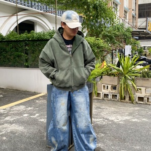 Hochwertiges benutzer definiertes Logo Acid Wash Vintage Boxy Reiß verschluss Sun Faded Overs ize Printing Streetwear Kleidung Hoodie Herren - Product Image 5