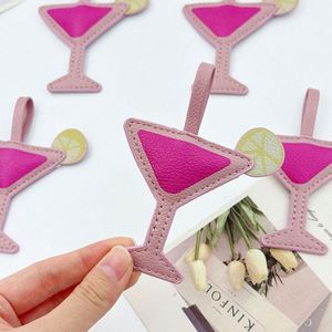 Creative Wine Glass <b>Charms</b> Leather Cotton Filled <b>Bag</b> Pendant for Keychain Beverage Theme Decorative Handbag Hanging Ornament - Product Image 3