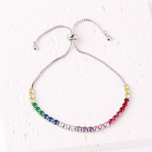 Brazalete de Moda con Piedras de Arcoíris, Chapado en Oro, con Circonitas, Ajustable, para Mujer, Regalo de Moda - Product Image 1