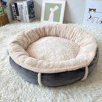 Canapé-lit douillet en denim pour petits chiens et chats, coussin amovible et lavable, base imperméable, nid d'hibou toutes saisons avec imprimé Sweet Dream