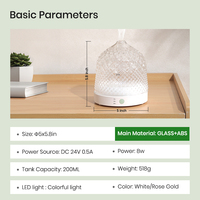 Diffuseur d'arômes électrique portable 200 ml, silencieux, pour la maison, avec réservoir d'eau en verre de 200 ml, diffuseur d'air ultrasonique pour grands espaces, vente en gros