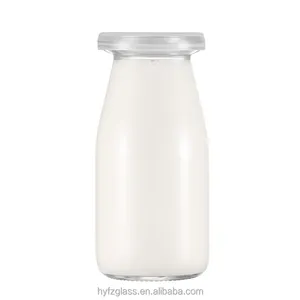 재사용 가능한 맑은 물 주스 허니 밀크 쉐이크 유리 병 냉장고 용 작은 유리 우유 병