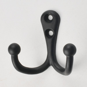 Double <b>Hook</b> Wall Mounted Heavy Duty Black Zinc Alloy Coat Rack <b>Towel</b> Hat <b>Hook</b> Cabinet Wardrobe Hardware Accessory - Product Image 1