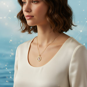 Collar del zodiaco de oro macizo de 14 quilates, collar de Acuario, collar de oro, colgante de horóscopo, joyería fina para mujer, hecho en Turquía - Product Image 3