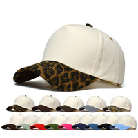 Casquette de baseball bicolore avec logo personnalisé, visière imprimée léopard, chapeau en coton structuré, casquettes ajustables pour hommes et femmes, vente en gros