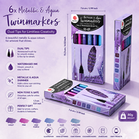 Lot de 6 marqueurs métalliques avec pinceau aquarelle et stylos à pointe fine, ensemble violet lilas pour la calligraphie et la création de cartes