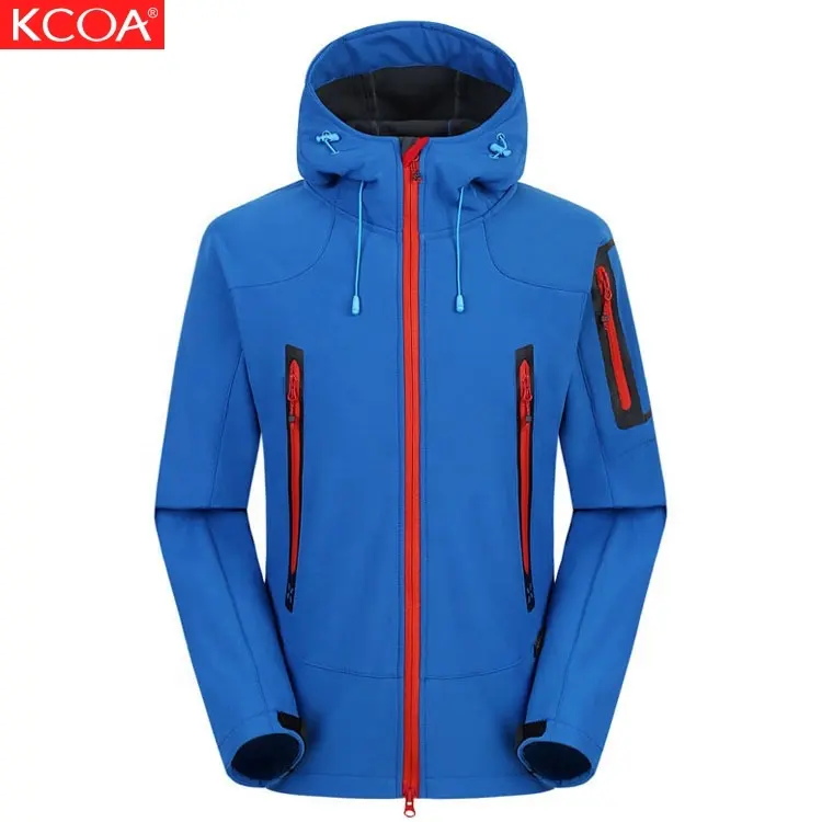 KCOA มาใหม่โลโก้ที่กำหนดเองฤดูใบไม้ร่วงสีฟ้า Windproof กลางแจ้ง Softshell Jacket สำหรับผู้ใหญ่