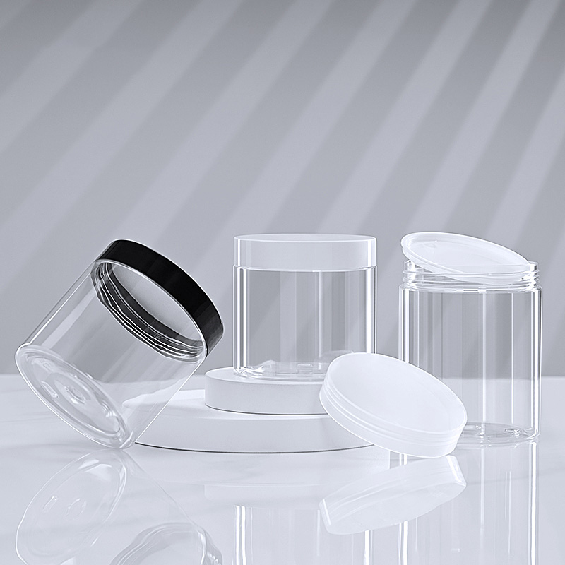 Transparent Wide Mouth Plastic Jars for Cosmetic with Lids and Pad Neck Size 83mm 500 ml Empty clear Cream Cans