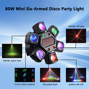Faro mobile a 6 bracci Mini Beam 80W con effetto strobo, luci per feste, controllo remoto DMX512, per DJ, palcoscenici mobili, club e matrimoni - Product Image 2