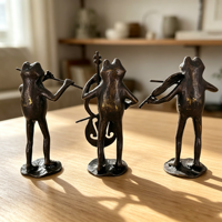 Ensemble de figurines de grenouilles musiciennes en fonte, statue de groupe de grenouilles, sculpture animale moderne, décoration de table pour la maison, artisanat en métal fait main