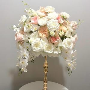 Centre de table classique en fleurs artificielles blanches, mélange de roses et d'hortensias en soie, décoration de table de mariage, fait main, haute simulation - Product Image 6