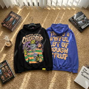 Sweat à capuche unisexe Y2K Streetwear 100% coton avec logo personnalisé de qualité supérieure « That's A Awful Lot Of Cough Syrup » - Product Image 1