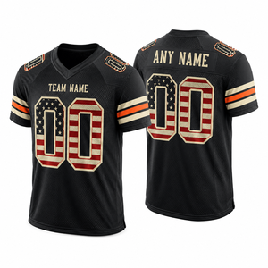 Maillot de football américain rétro personnalisé noir avec drapeau américain imprimé, en maille respirante, uniforme d'équipe, tenue de supporter pour le jour du match - Product Image 1
