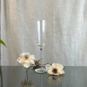 كؤوس زجاجية من الشمبانيا 200 مل من الكريستال بتصميم جذع الماس الفضي الأنيق مناسبة لحفلات الزفاف