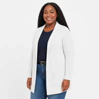 Cardigan Chic en Maille pour Femme, Col Cranté, Manches Longues, Grande Taille, Personnalisé OEM & ODM, Blanc, Polyester, Automne Hiver