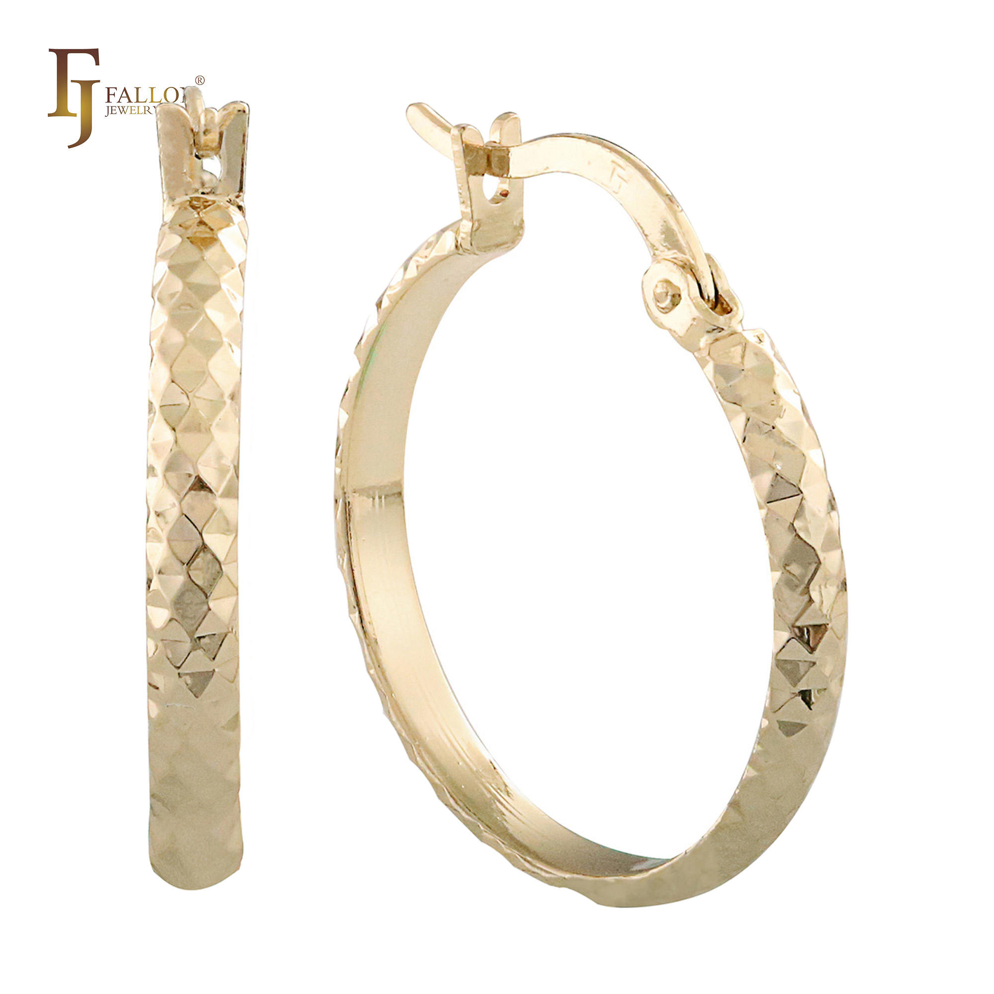 Orecchini a cerchio testurizzati a rombo di gioielli di moda 52100231 FJ  Fallon placcati a base di ottone oro 14K